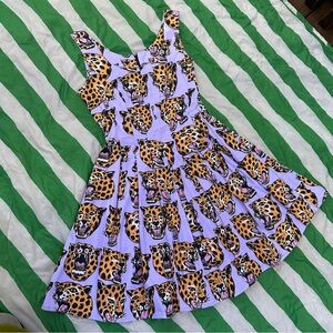 NOOWORKS original run cheetah head sweet pleats twill midi dress